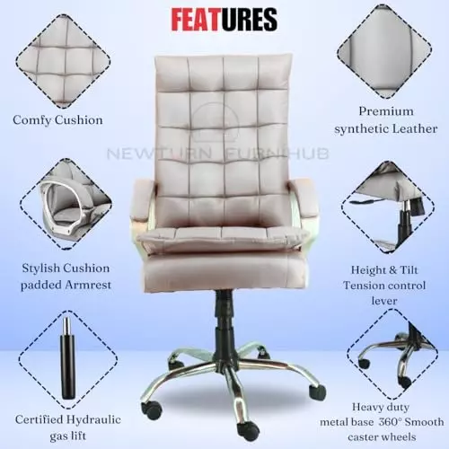 NEWTURN Boxer Boss&nbsp;Office Chair High Back Standard Size Matel Material 5 Wheel with Arm Rest Revolving Premium Grey
