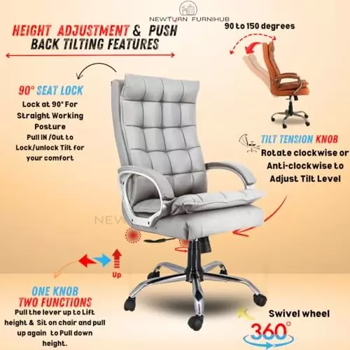 NEWTURN Boxer Boss&nbsp;Office Chair High Back Standard Size Matel Material 5 Wheel with Arm Rest Revolving Premium Grey
