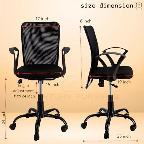 NEWTURN Sigma Office Chair 457 mm (18 inch) Mesh Material 5 Wheel Black