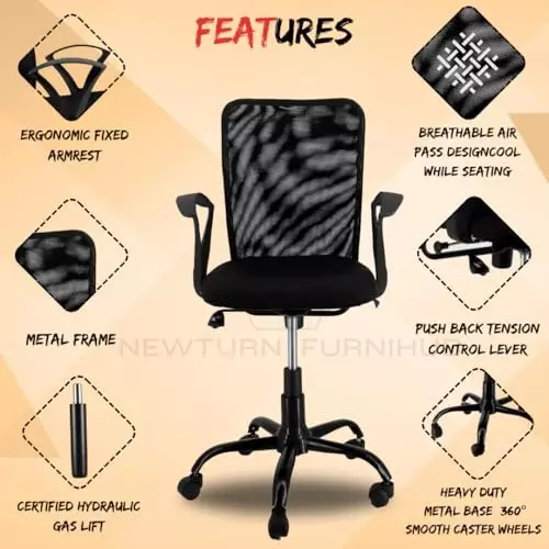 NEWTURN Sigma Office Chair 457 mm (18 inch) Mesh Material 5 Wheel Black