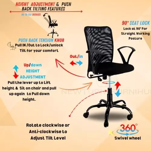 NEWTURN Sigma Office Chair 457 mm (18 inch) Mesh Material 5 Wheel Black