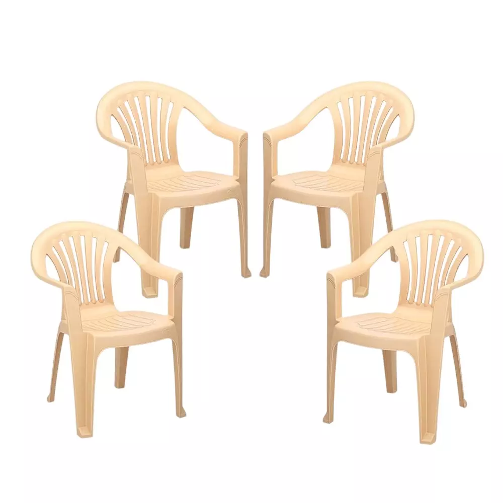Maharaja Chetak 100% Virgin Plastic Chairs Upto 200 Kg Weight Capacity with Arm Rest, Beige (Pack of 4 Pcs)