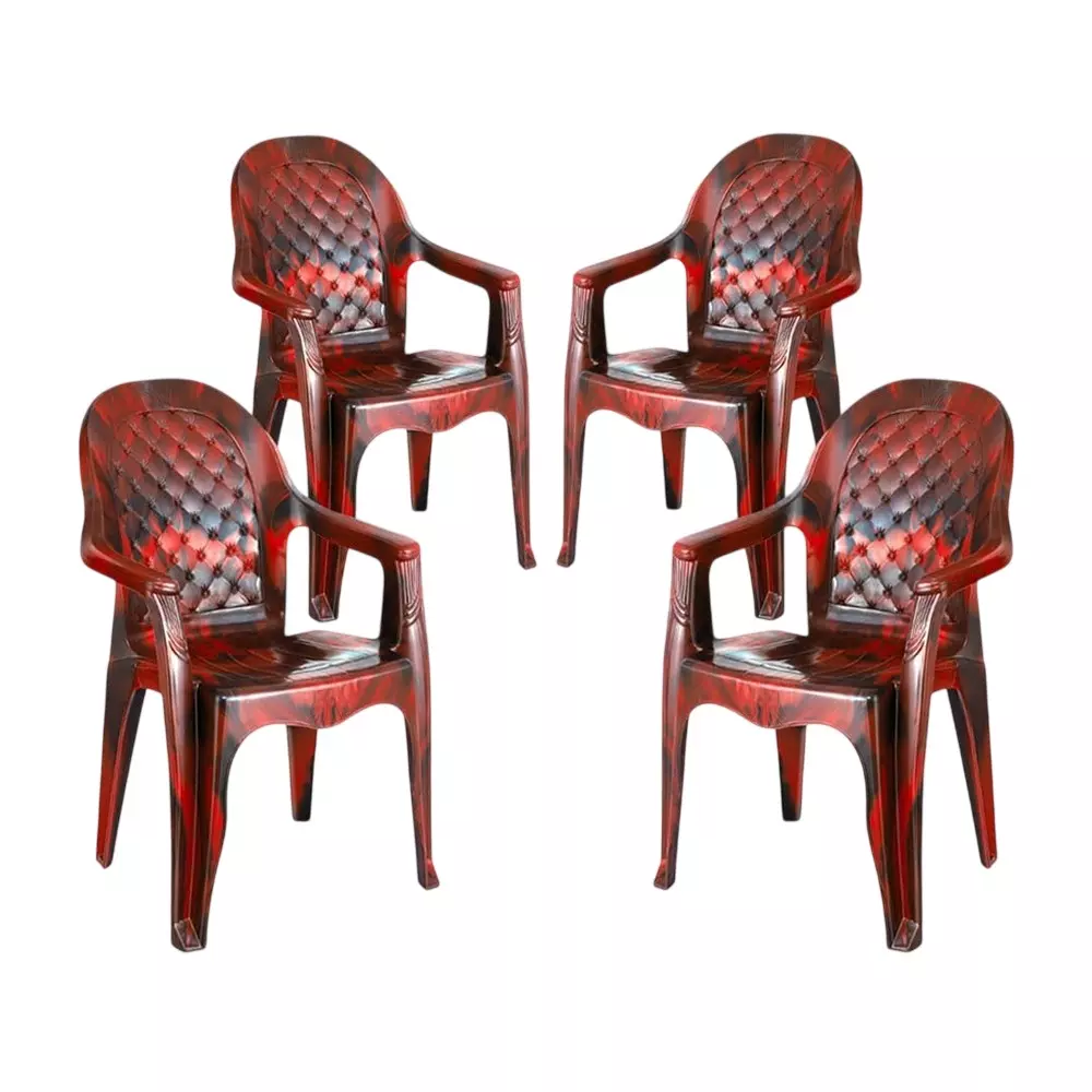 Maharaja Dolphin Plastic Chairs Up to 200 Kg Weight Capacity with Arm Rest, Rosewood (Pack of 4 Pcs)