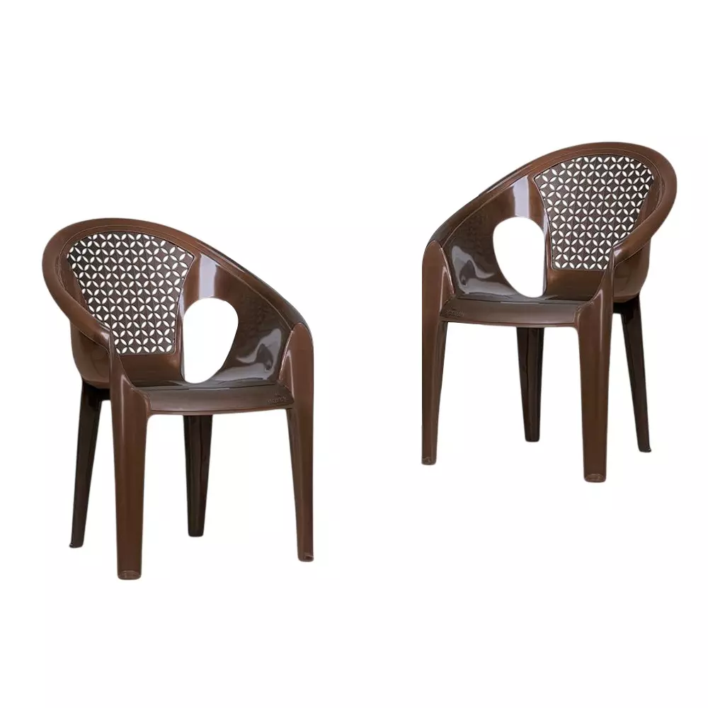 Maharaja Exotica Plastic Chairs Strong & Sturdy Structure with Arm Rest Brown, Surya-602 (Pack of 2 Pcs)