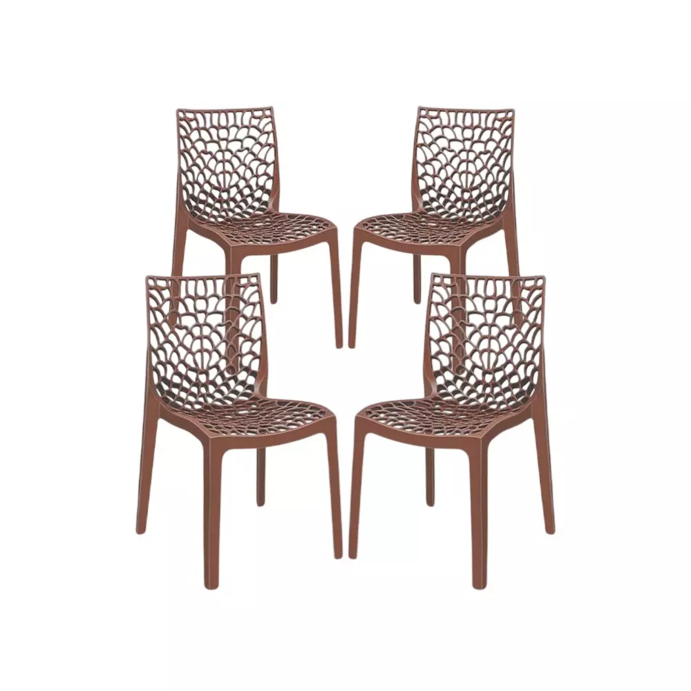Maharaja Wave Plastic Chairs Armless Strong and Sturdy Structure, M_Brown (Pack of 4 Pcs)