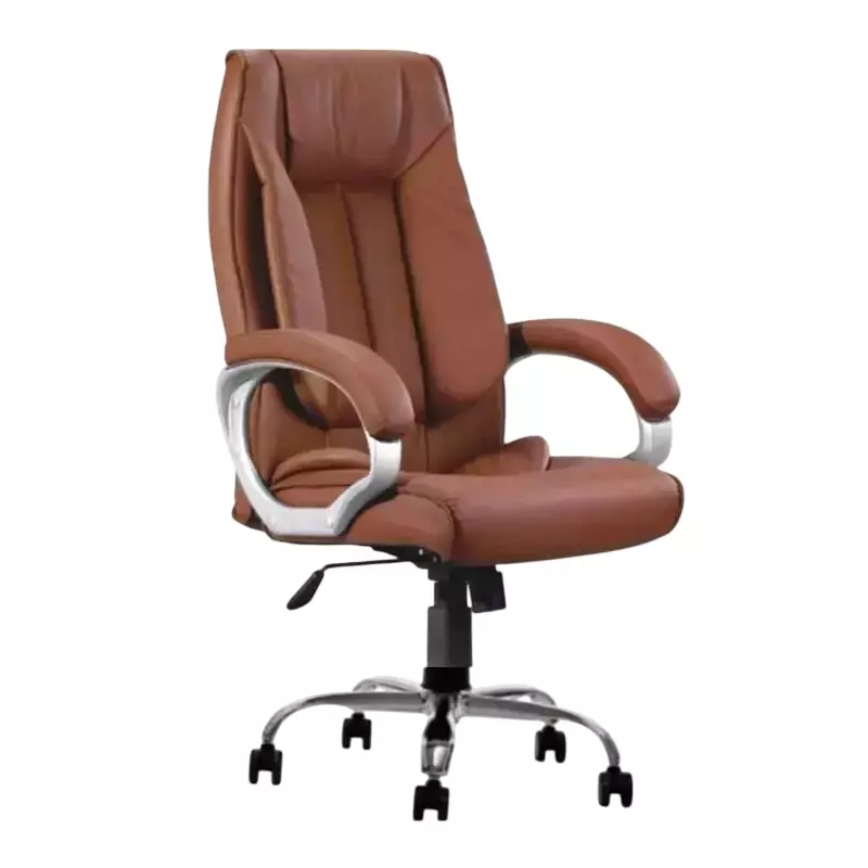 RoarWood Office Chair Modern Ergonomic High Back Premium Faux Leather with Fixed Armrest, Brown