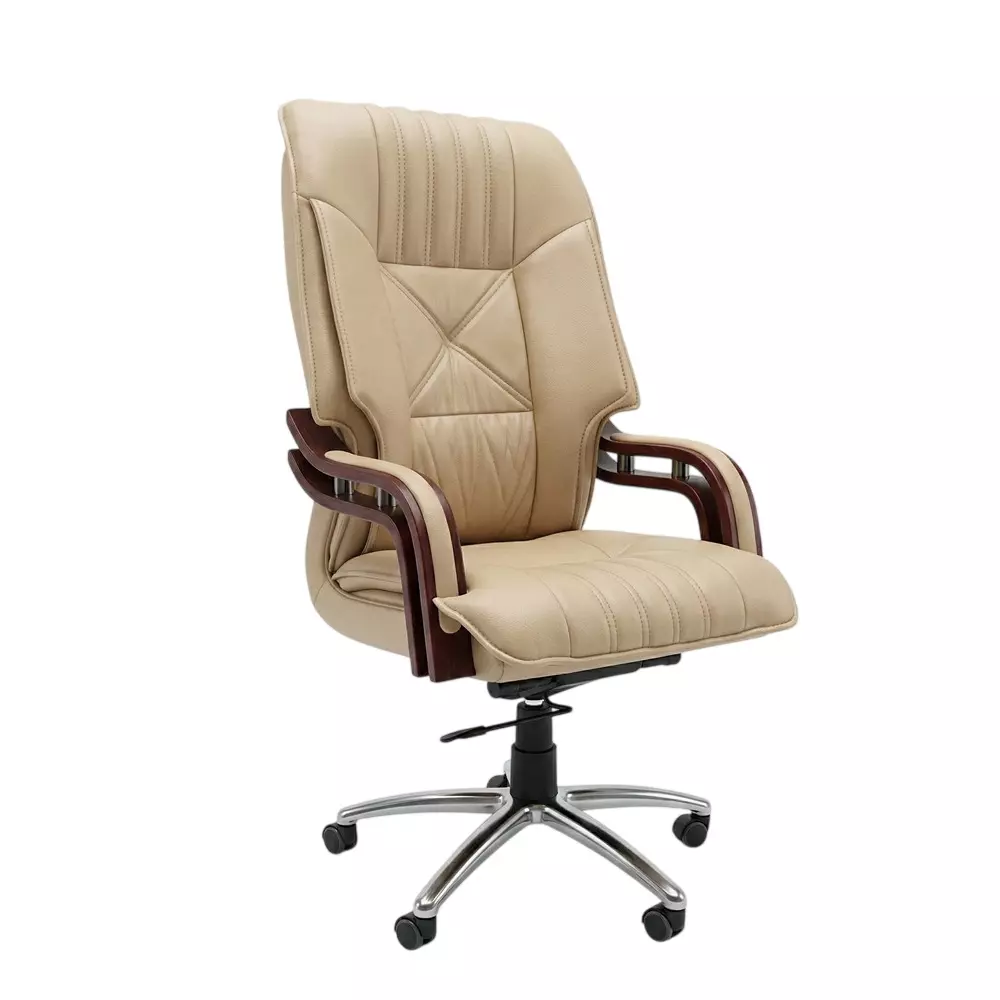 COZY CUB Supreme Elegant Double Cushion Boss Office Chair with Arm Rest Off White Leatherette High Back for Office & Home, CC-403