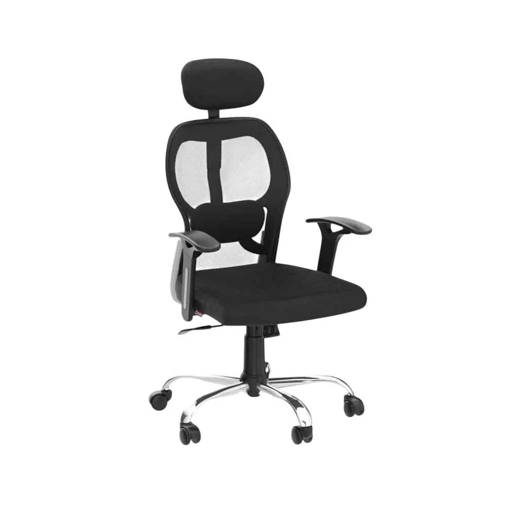 Activa Marvel Ergonomic Office Chair with Cushioned Seat & Arm Rest High Back Mesh Fabric Lumbar Support Black for Home & Office Use