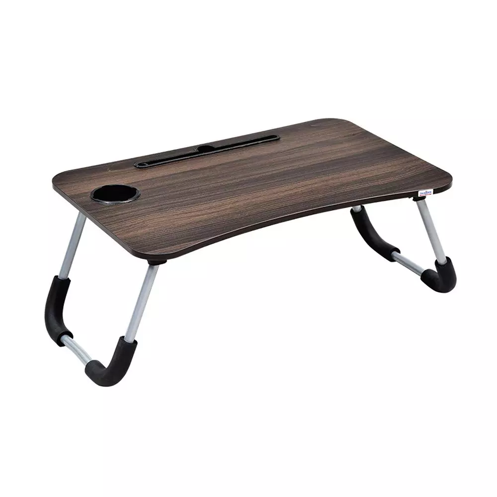 Swagath Portable Plastic Laptop Table with Pen Stand Wenge Matte Finish Wood & Metal for Home & Office Use, LT-03