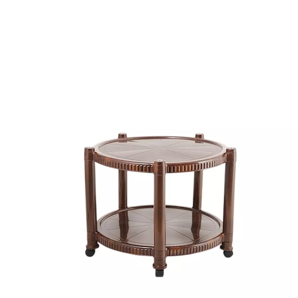 Maharaja T-5 Center Trolley Table Plastic Round Shape Weather Proof, Teakwood