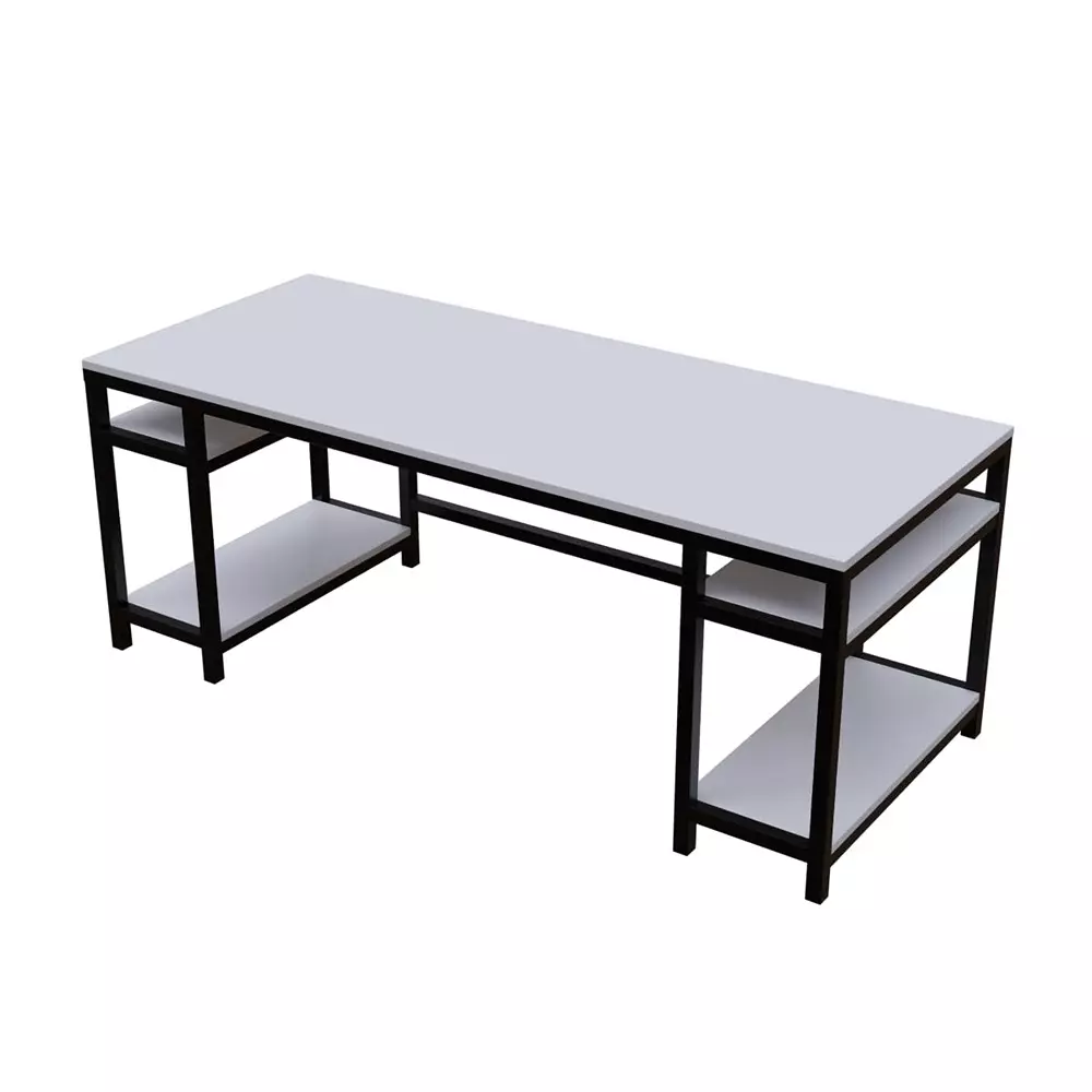 Riyan Luxiwood Edward Computer Table with Storage Shelves White Large 60 x 150 x 75 cm, RLST012LC