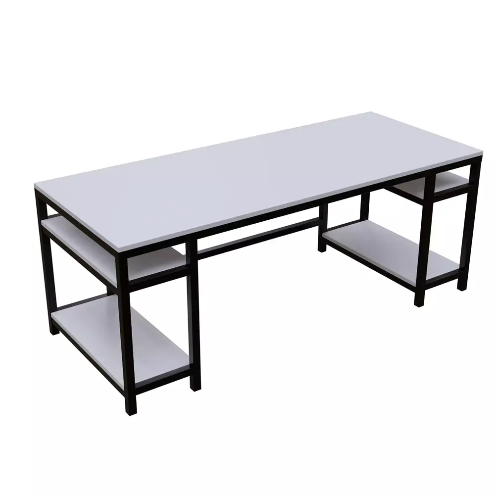 Riyan Luxiwood Edward Computer Table with Storage Shelves White Large 60 x 150 x 75 cm, RLST012LC
