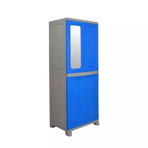 Nilkamal Freedom Big 1 Storage Cabinet with Mirror Deep Blue & Grey Plastic & Glass Mirror 71x53.5x180 cm for Home & Office Use