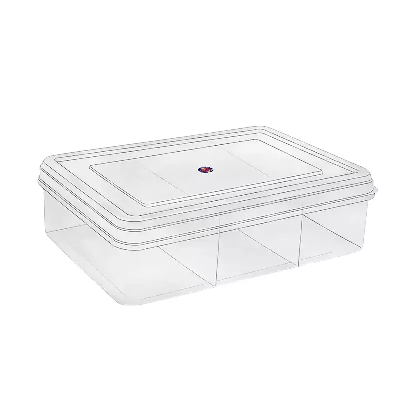 Generic Storage Box 3 Partition Transparent Plastic Organizer for Multi-Use Storage, 280x200x74 mm