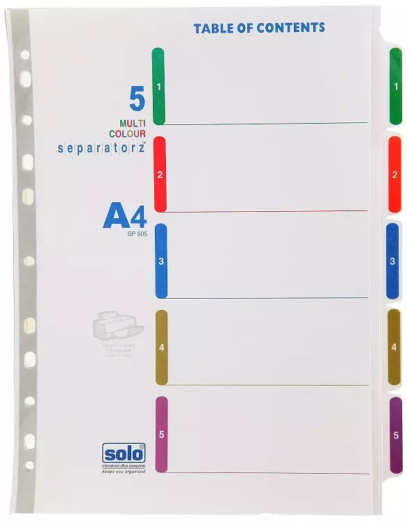 Buy Solo SP 505 (A4 Paper with Multi Colours Tabs) Separatorz Online in