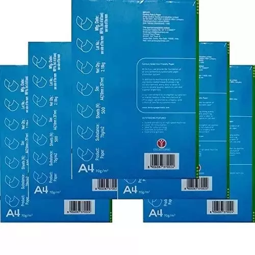 Century Green 70 GSM A4 Size Multipurpose Copier Paper 500 Sheets, White (Pack of 5 Ream)