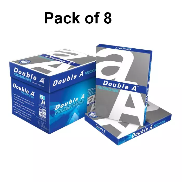 Double A 500 Sheets Per Ream Copier Paper 100 GSM White A4 Size (Pack of 8 Ream)