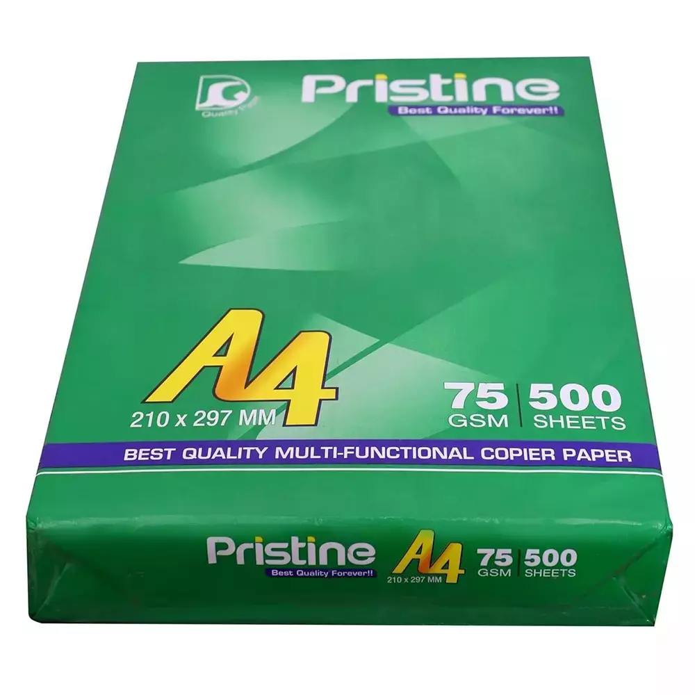 Pristine Copier Paper 75 GSM A4 Size 500 Sheets White (Pack of 10 Ream)