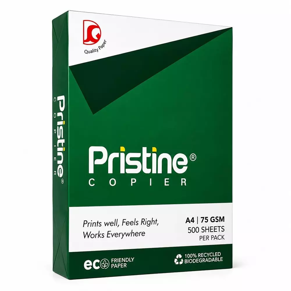 Pristine Copier Paper 75 GSM A4 Size 500 Sheets White (Pack of 10 Ream)