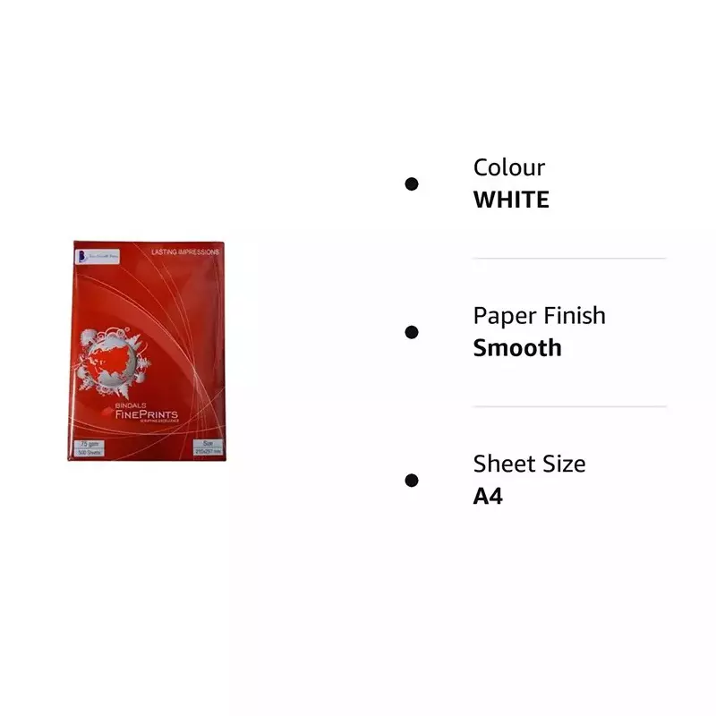 Bindal Fine Prints 75 GSM A4 Size Multipurpose Copier Paper 500 Sheets, White (Pack of 40 Ream)