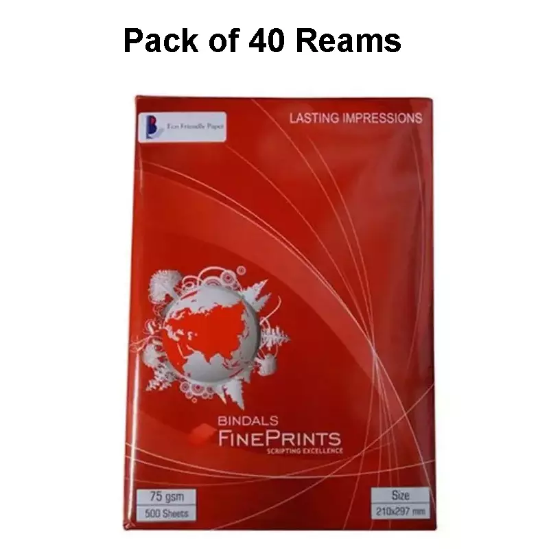 Bindal Fine Prints 75 GSM A4 Size Multipurpose Copier Paper 500 Sheets, White (Pack of 40 Ream)