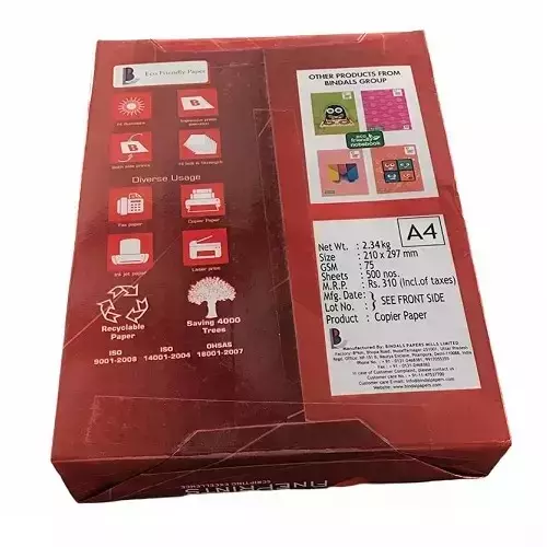 Bindal Fine Prints 75 GSM A4 Size Multipurpose Copier Paper 500 Sheets, White (Pack of 5 Ream)