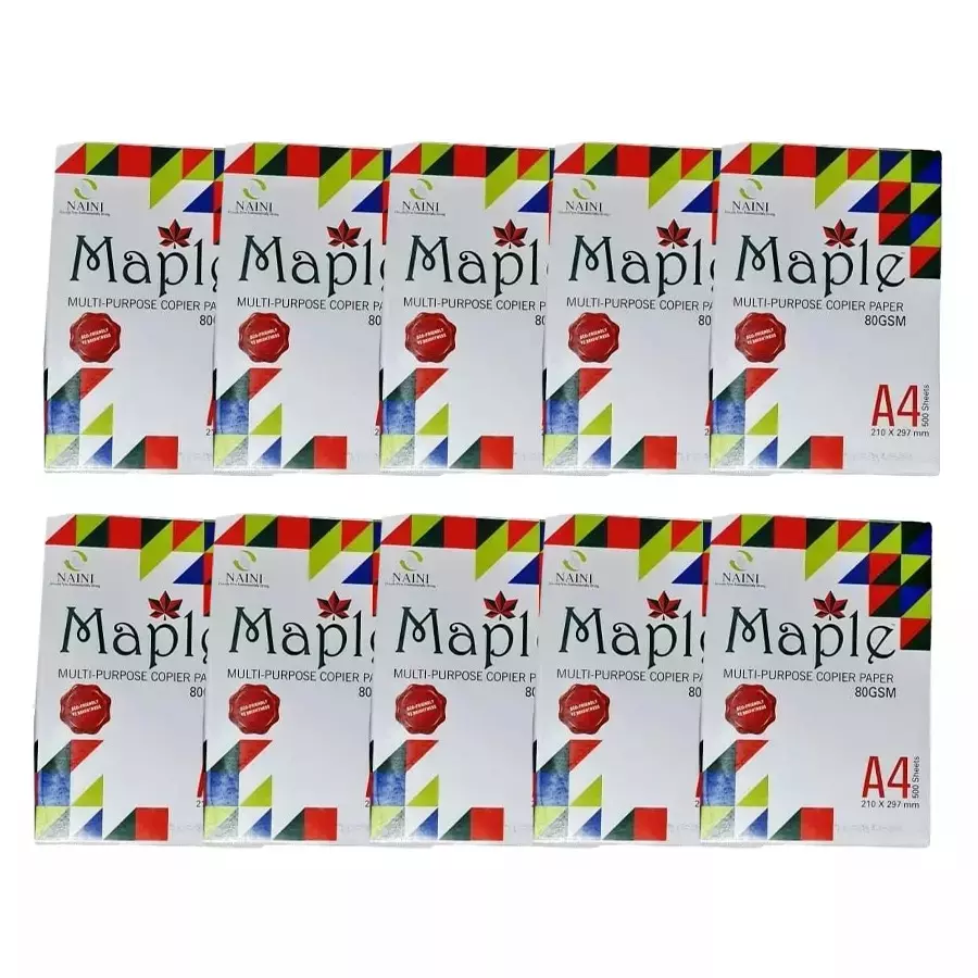 Naini Maple 75 GSM A4 Size Multipurpose Copier Paper 500 Sheets, White (Pack of 10 Ream)