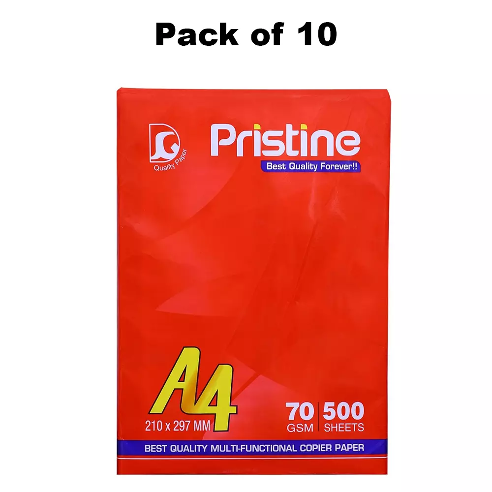 Pristine Copier Paper 70 GSM A4 Size 500 Sheets White (Pack of 10 Ream)