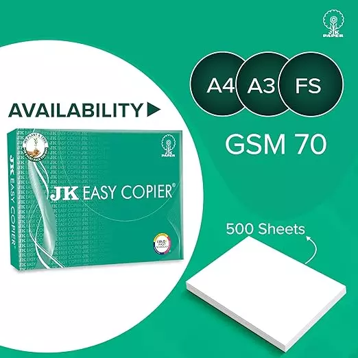JK Easy Copier Paper 70 GSM FS Size 500 Sheets (Pack of 1 Ream)