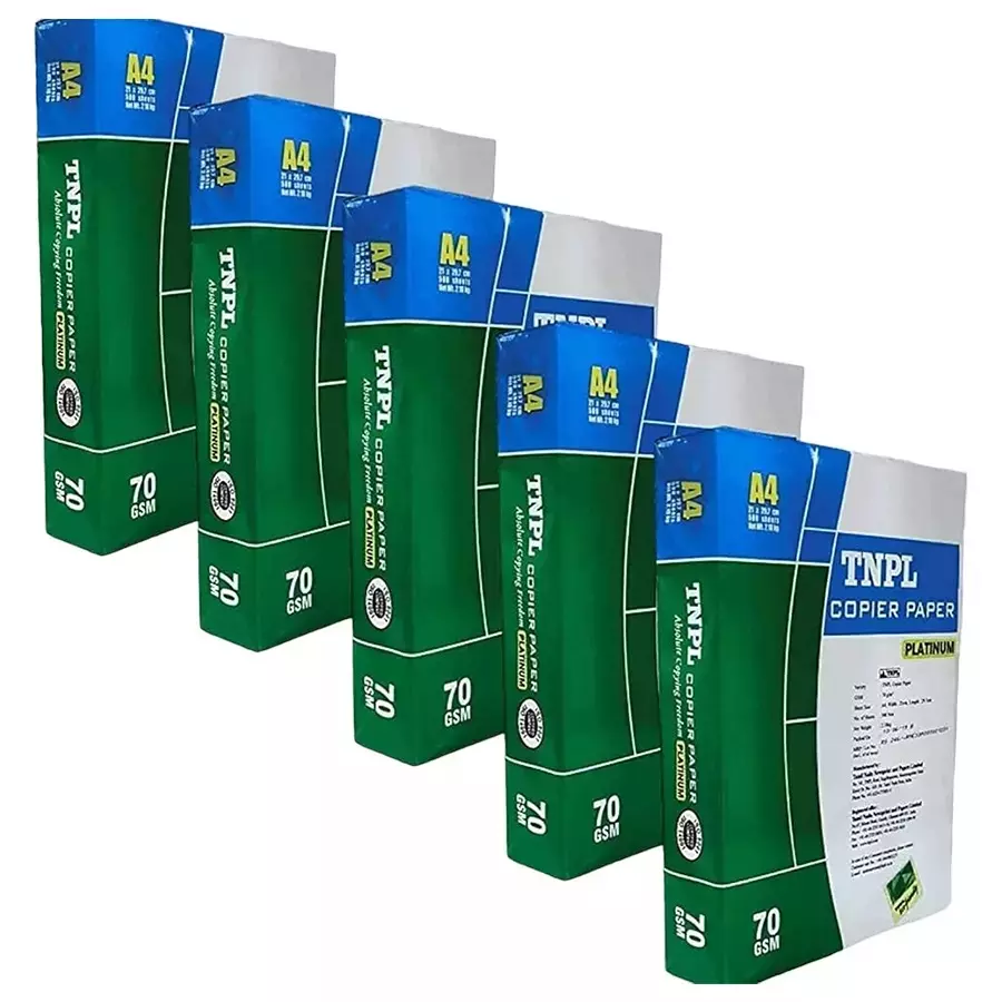 TNPL Platinum 70 GSM A4 Size Copier Paper 500 Sheets, White (Pack of 5 Ream)