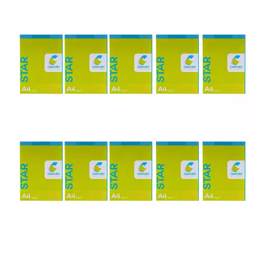 Century Star 75 GSM A4 Size Multipurpose Copier Paper 500 Sheets, White (Pack of 10 Ream)