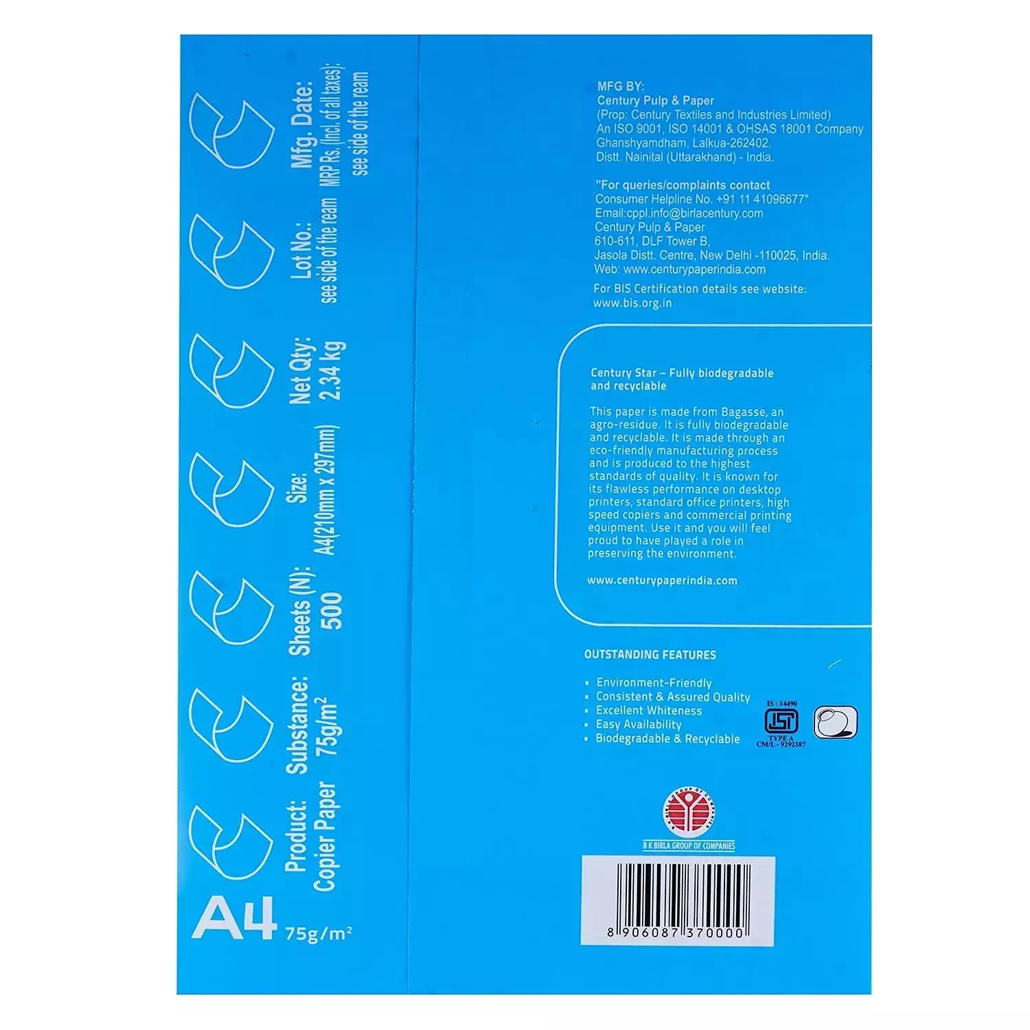 Century Star 75 GSM A4 Size Multipurpose Copier Paper 500 Sheets, White (Pack of 10 Ream)