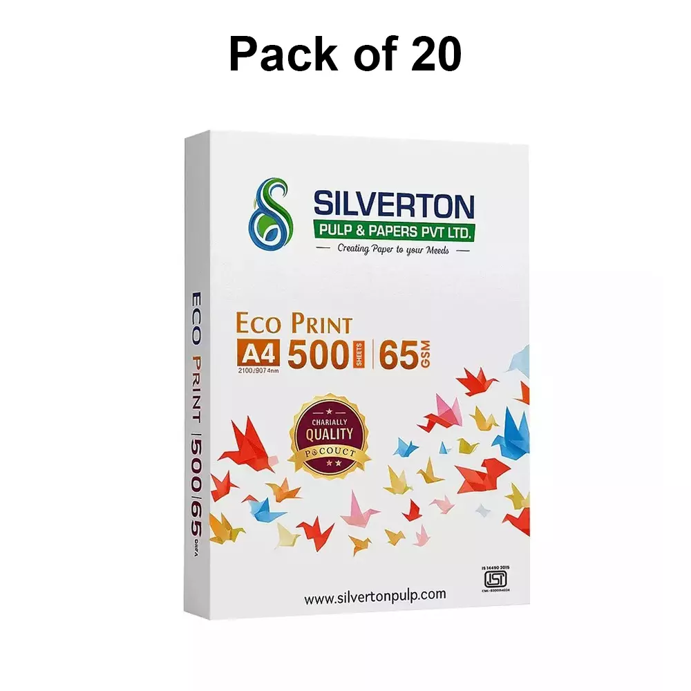 Silverton 65 GSM White A4 Size Copier Paper (Pack of 20 Ream)