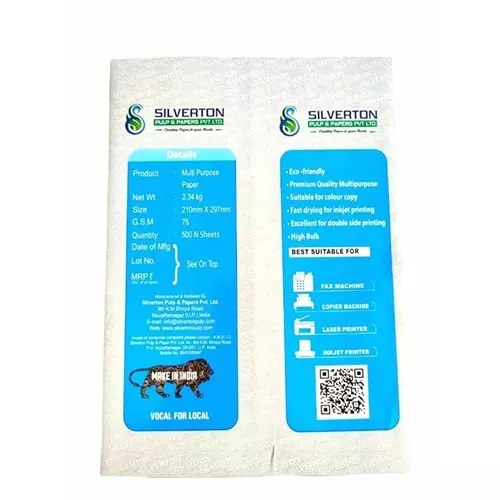 Silverton 75 GSM White A4 Size Copier Paper (Pack of 5 Ream)