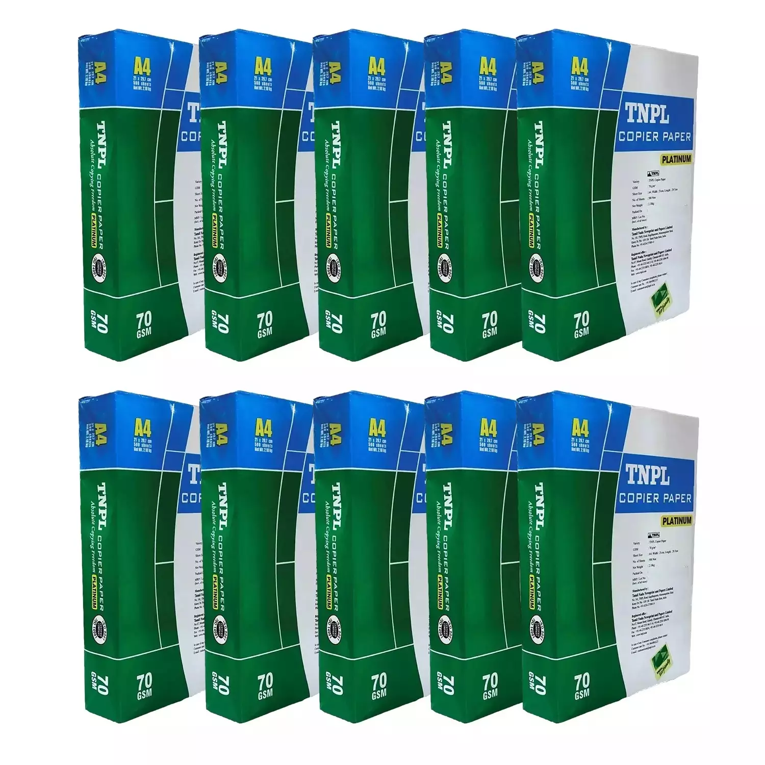 TNPL Platinum 70 GSM A4 Size Copier Paper 500 Sheets, White (Pack of 10 Ream)