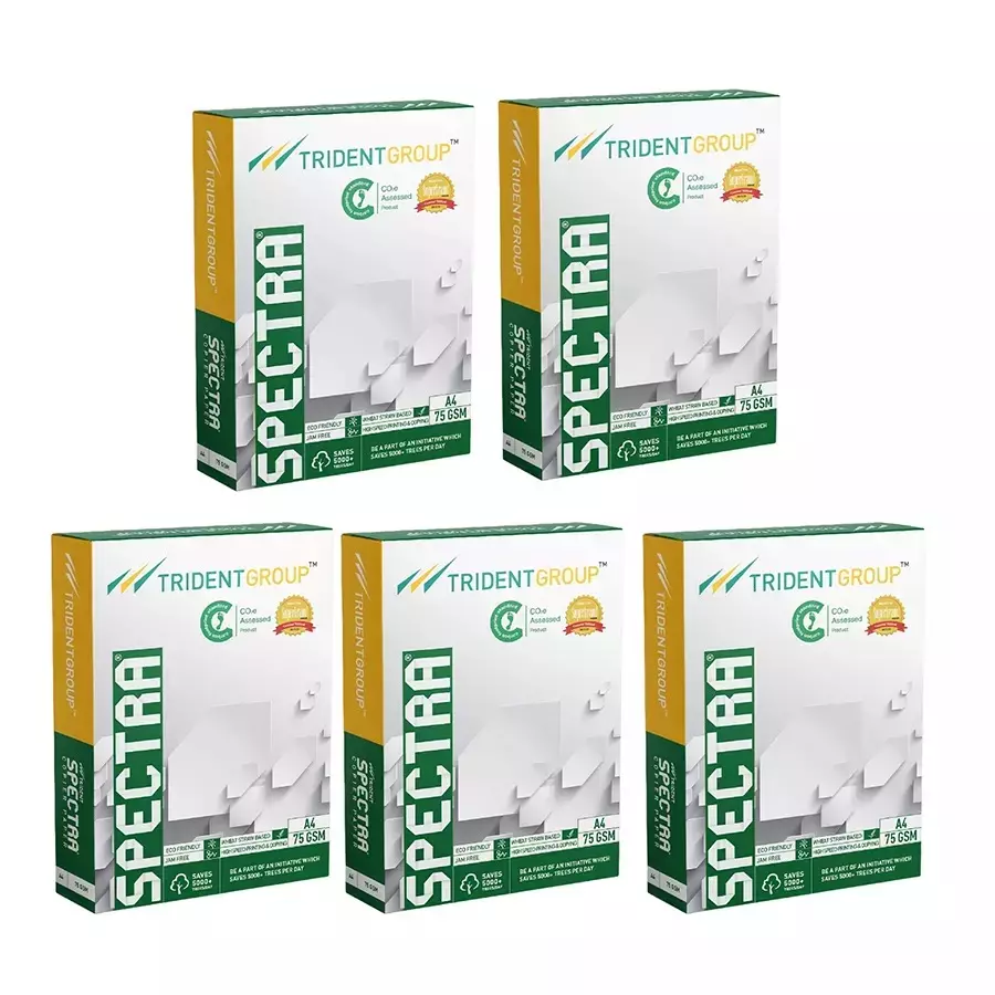 Trident Spectra 75 GSM A4 Size Multipurpose Copier Paper 500 Sheets, White (Pack of 5 Ream)