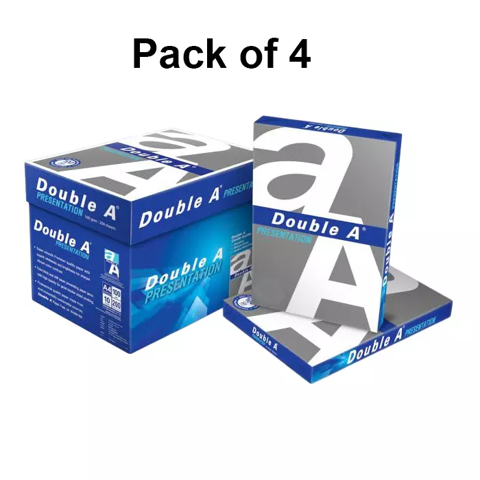 Double A 500 Sheets Per Ream Copier Paper 100 GSM White A4 Size (Pack of 4 Ream)