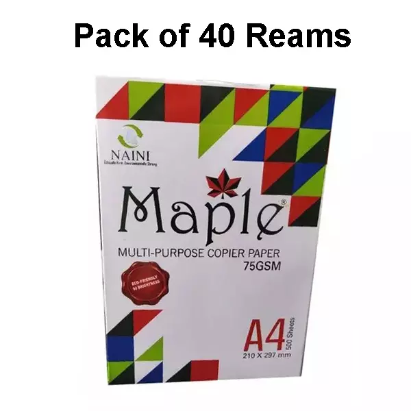 Naini Maple 75 GSM A4 Size Multipurpose Copier Paper 500 Sheets, White (Pack of 40 Ream)