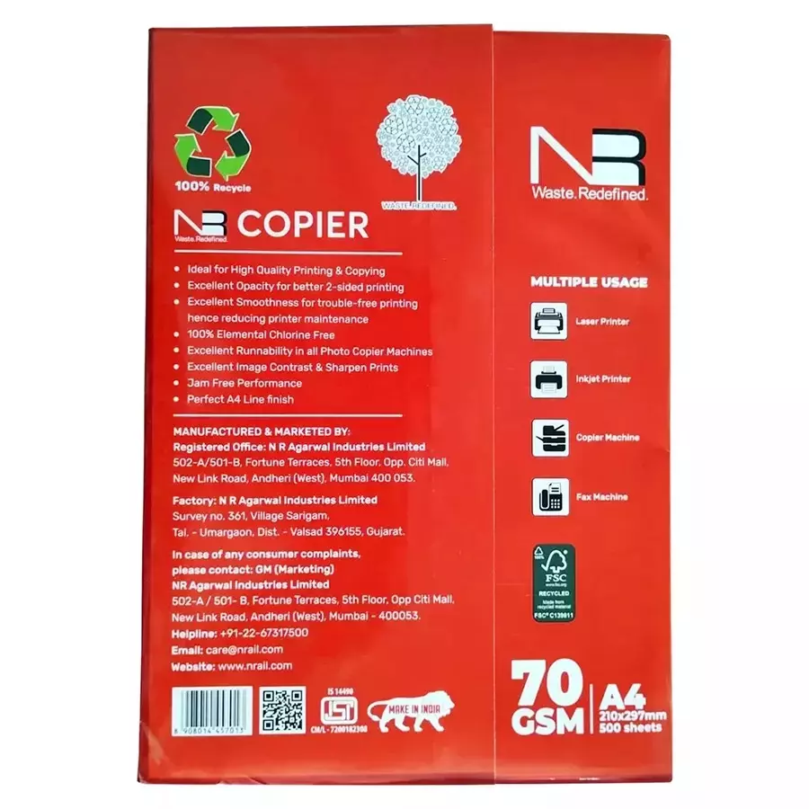 NR 70 GSM A4 Size Eco Friendly Copier Paper (Pack of 5)