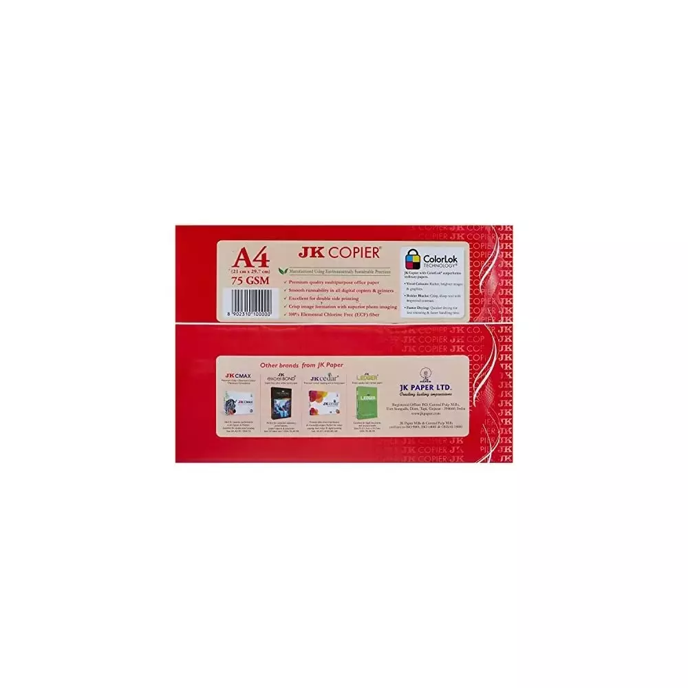 JK Copier 75 GSM A4 Size Multipurpose Paper 500 Sheets White (Pack of 10 Ream)