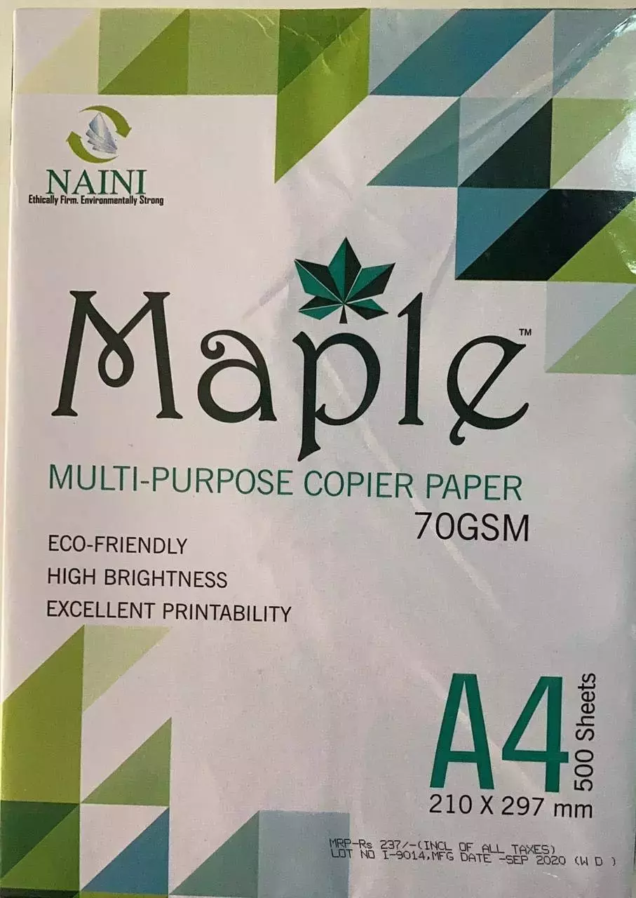 Naini Maple (Pack of 10 Ream) 70 GSM A4 Size Multipurpose Copier Paper 500 Sheets, White