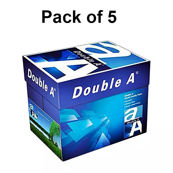 Double A 500 Sheets Per Ream Copier Paper 80 GSM White A4 Size (Pack of 5 Ream)