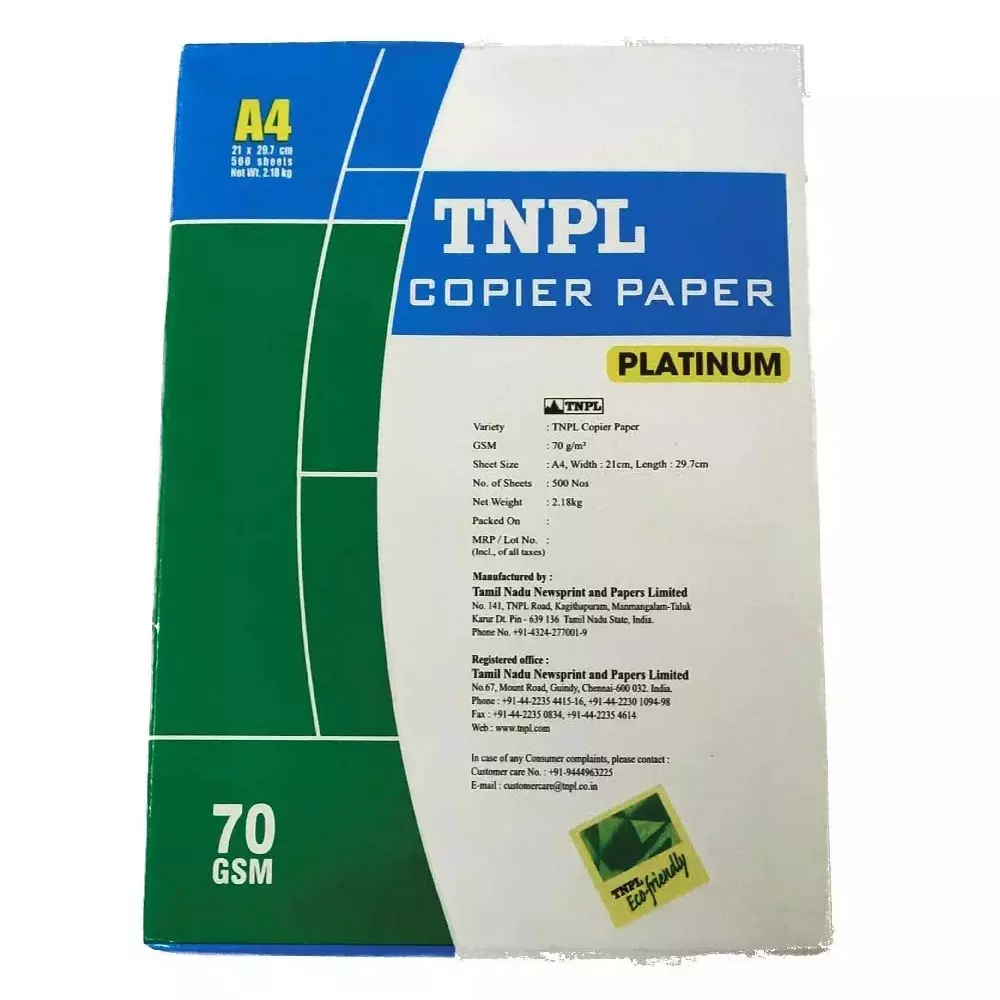 TNPL Platinum 70 GSM A4 Size Copier Paper 500 Sheets, White (Pack of 40 Ream)