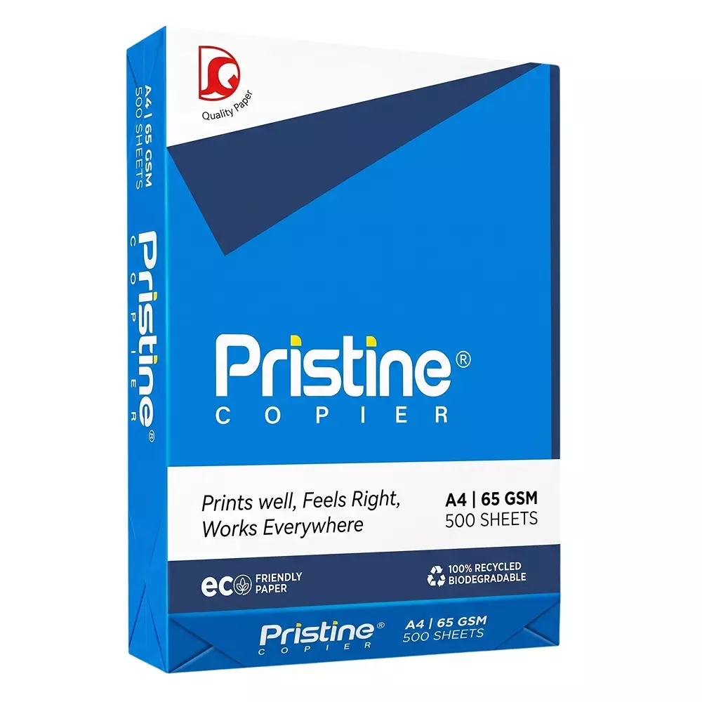 Pristine Copier Paper 65 GSM A4 Size 500 Sheets White (Pack of 5 Ream)