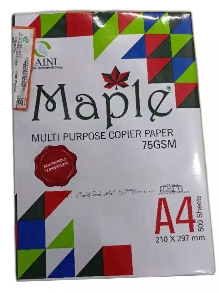 Naini Maple 75 GSM A4 Size Multipurpose Copier Paper 500 Sheets, White (Pack of 20 Ream)