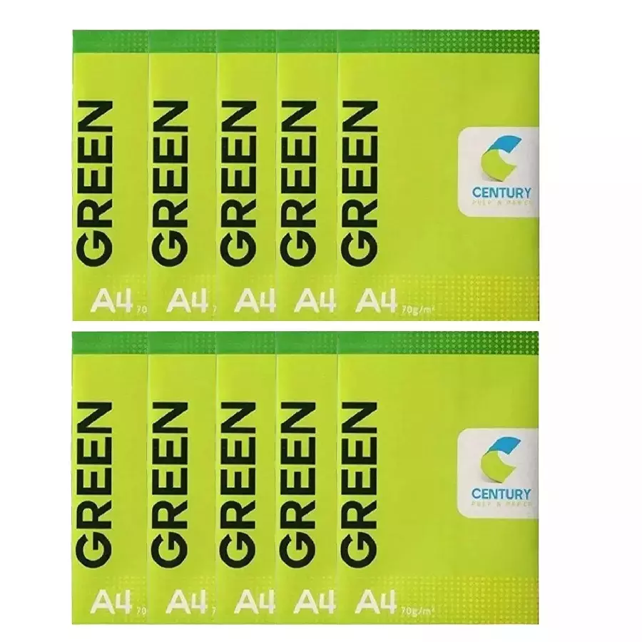 Century Green 70 GSM A4 Size Multipurpose Copier Paper 500 Sheets, White (Pack of 10 Ream)