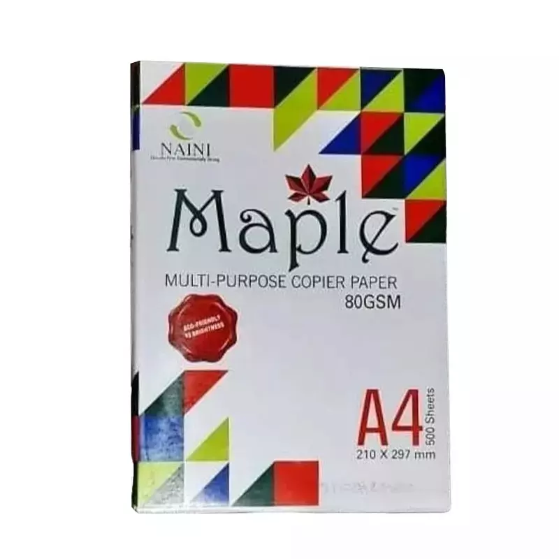 Naini Maple 80 GSM A4 Size Multipurpose Copier Paper 500 Sheets, White (Pack of 20 Ream)