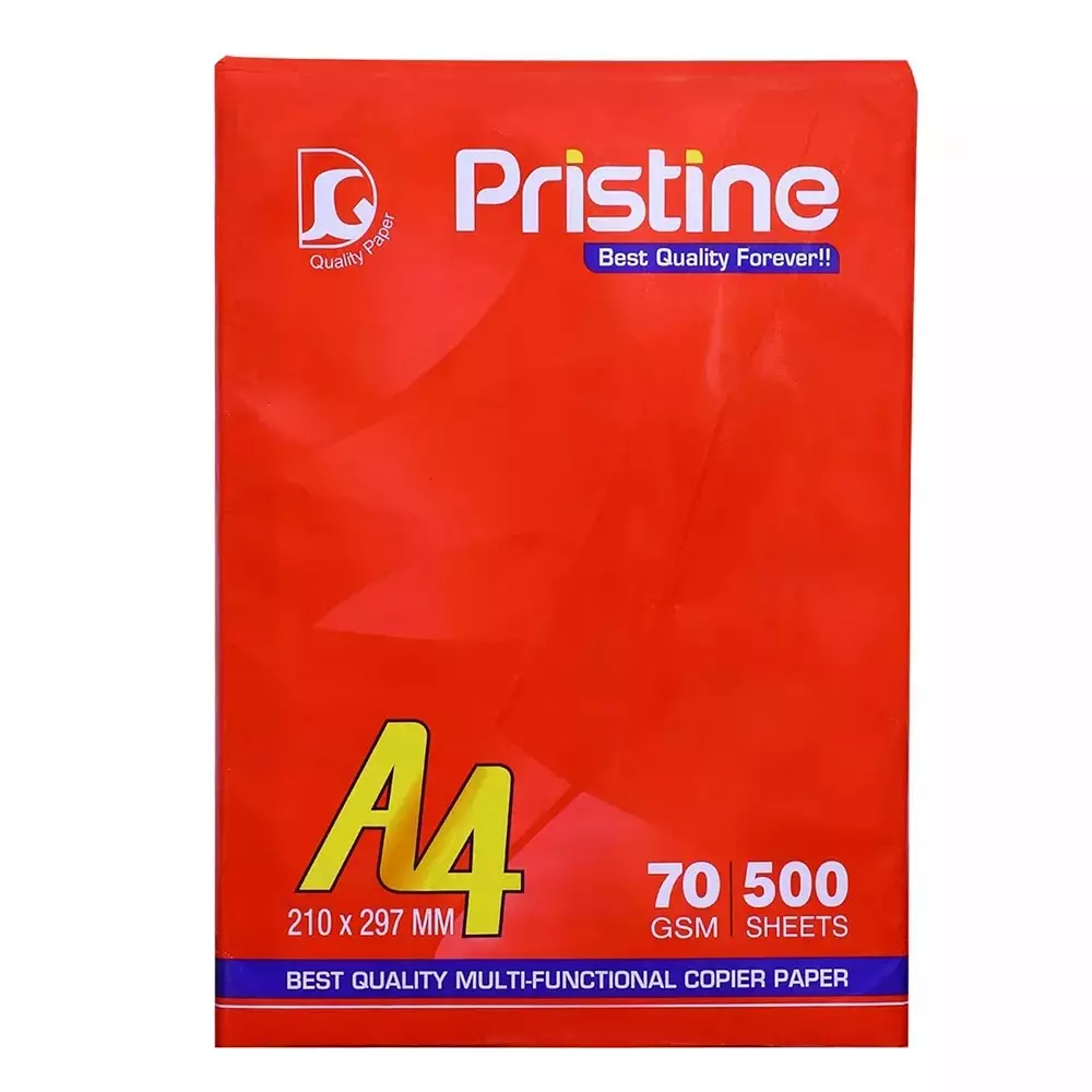 Pristine Copier Paper 70 GSM A4 Size 500 Sheets White (Pack of 20 Ream)