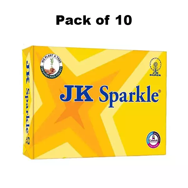JK Sparkle 70 GSM A5 Size Multipurpose Paper 500 Sheets White, Half of A4 Size (Pack of 10 Ream)