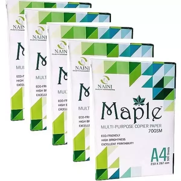 Naini Maple 70 GSM A4 Size Multipurpose Copier Paper 500 Sheets, White (Pack of 5 Ream)